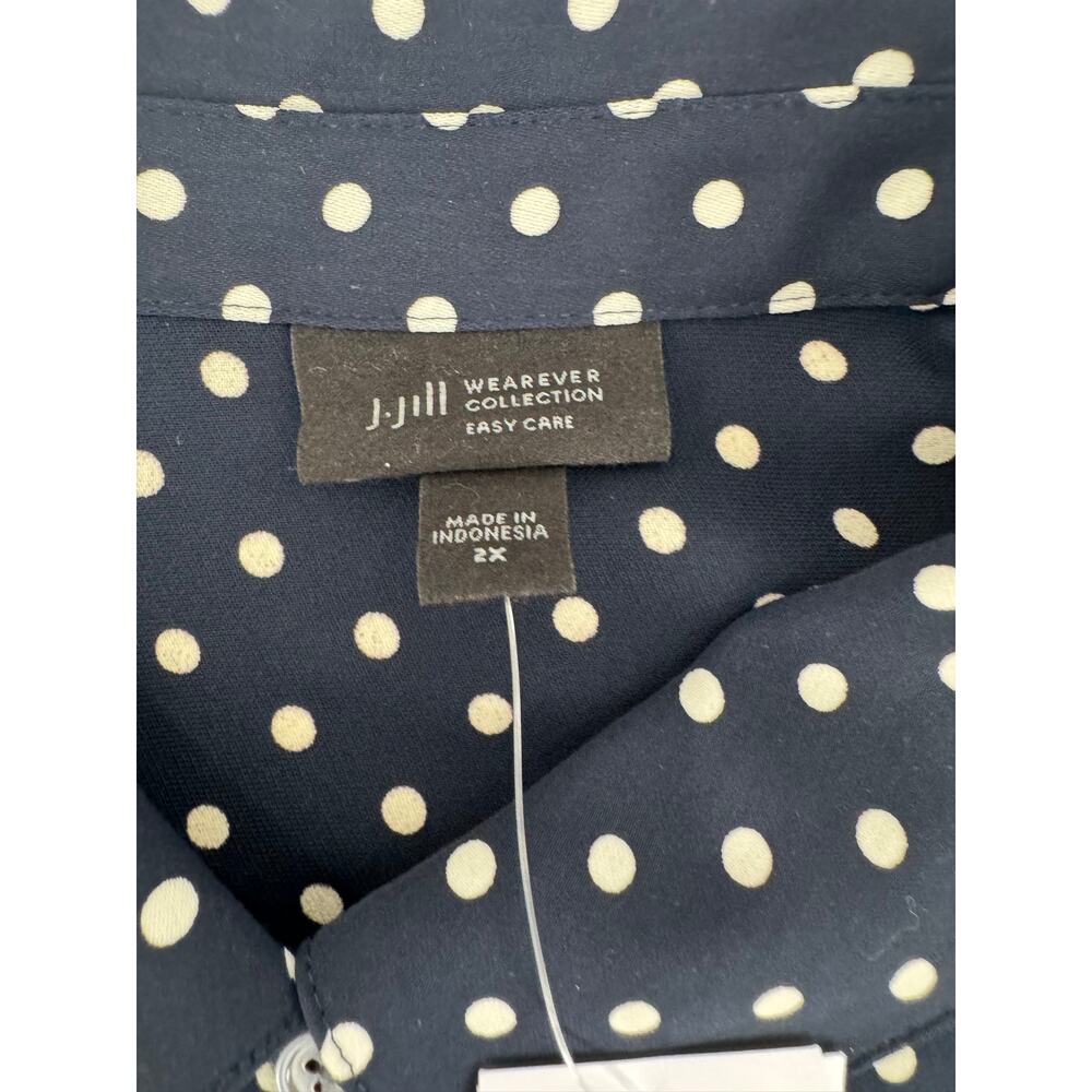 J.Jill Wearever Navy Polka Dot Button Down Blouse Plus SZ 2X Artsy Office Preppy - Picture 6 of 14